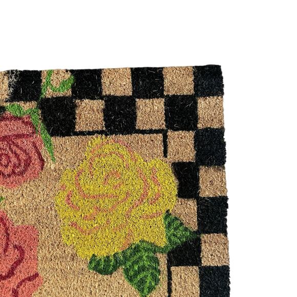 Pop of Color Floral Coir Doormat 24x36 Checkered Border Non Slip NEW - Picture 2 of 11